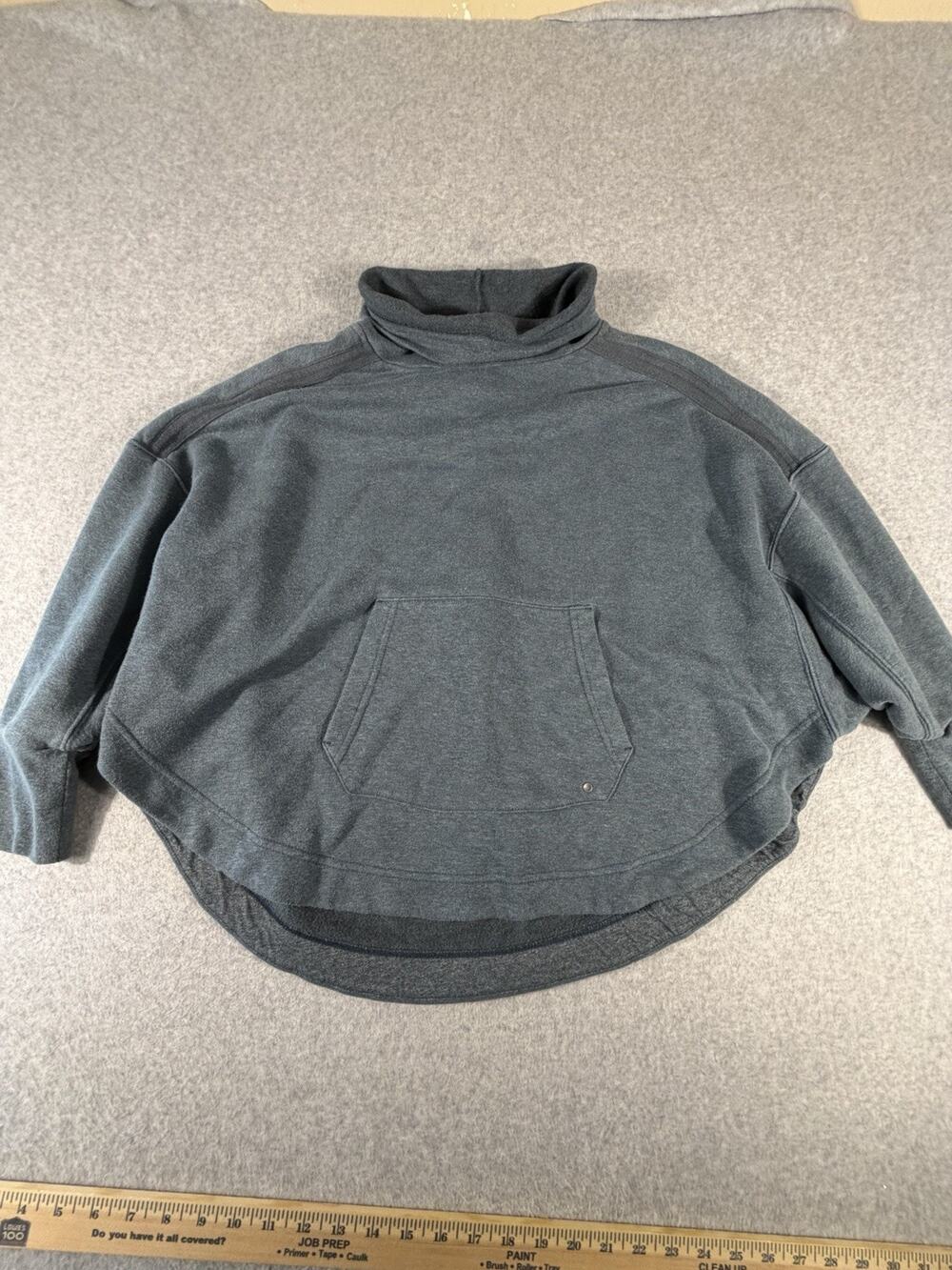 Prana Sweater Womens S Blue Cozy Up Poncho Funnel Batwing Wide Body Blend